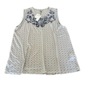 Lucky Brand Embroidered Tank Top Linen Blend Plus Size 2X NWT Boho, Western